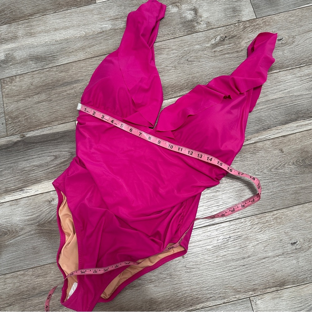 J. Crew Ruched Ruffle Hot Pink One Piece Swimsuit - Picture 7 of 9